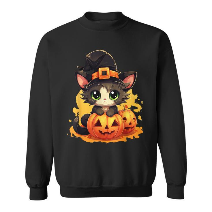 Fall Autumn Season Lazy Halloween Costume Kawaii Pumpkin Cat Sweatshirt
