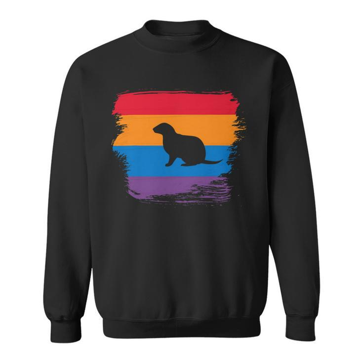 Ferret Shadow Silhouette With Colorful Flag Sweatshirt