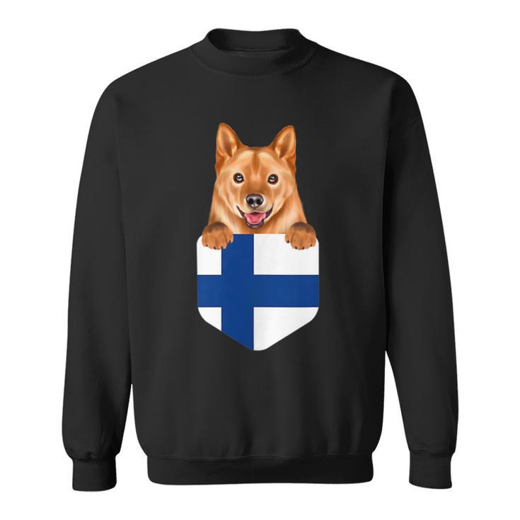 Finland Flag Finnish Spitz Dog In Pocket Sweatshirt