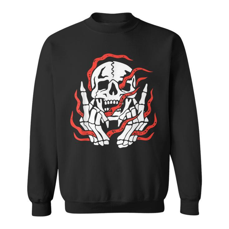 Fire Skeleton Halloween Costume Scary Goth Gothic Skull Sweatshirt