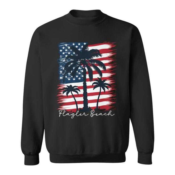Flagler Beach Patriotic American Flag Palm Trees Sweatshirt