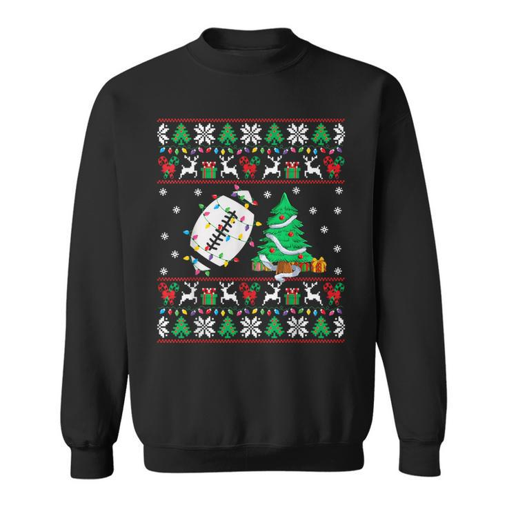 Football Ugly Christmas Sweater Football Player Xmas Lights Sweatshirt