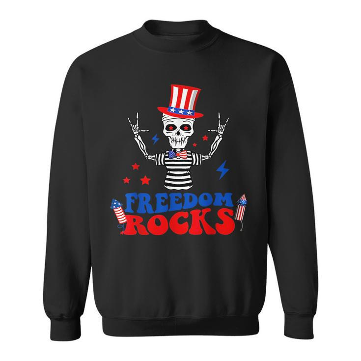 Freedom Rocks Skeleton American Flag Independence Day 1776  1776 Funny Gifts Sweatshirt