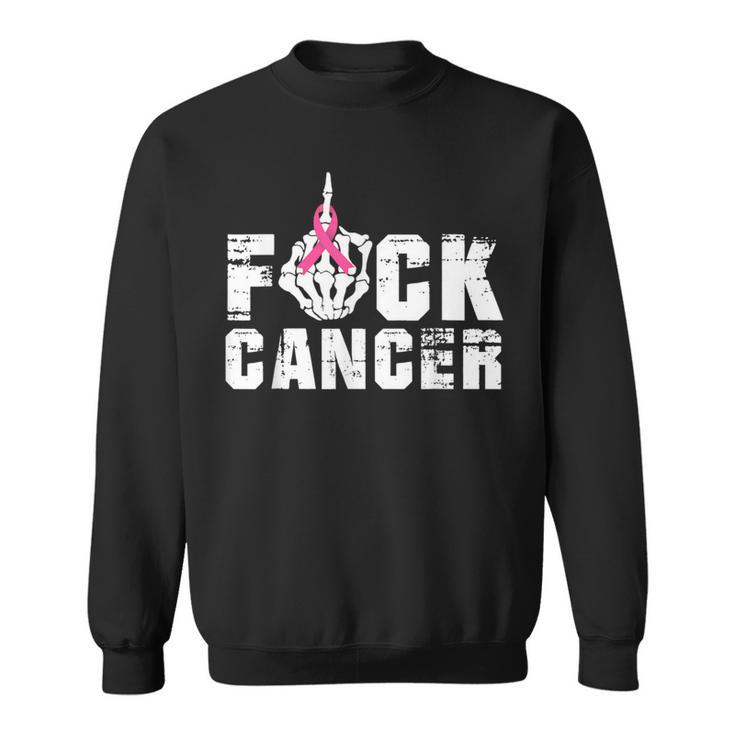 Fuck Cancer Skeleton Middle Breast Cancer Warrior Octocber Sweatshirt