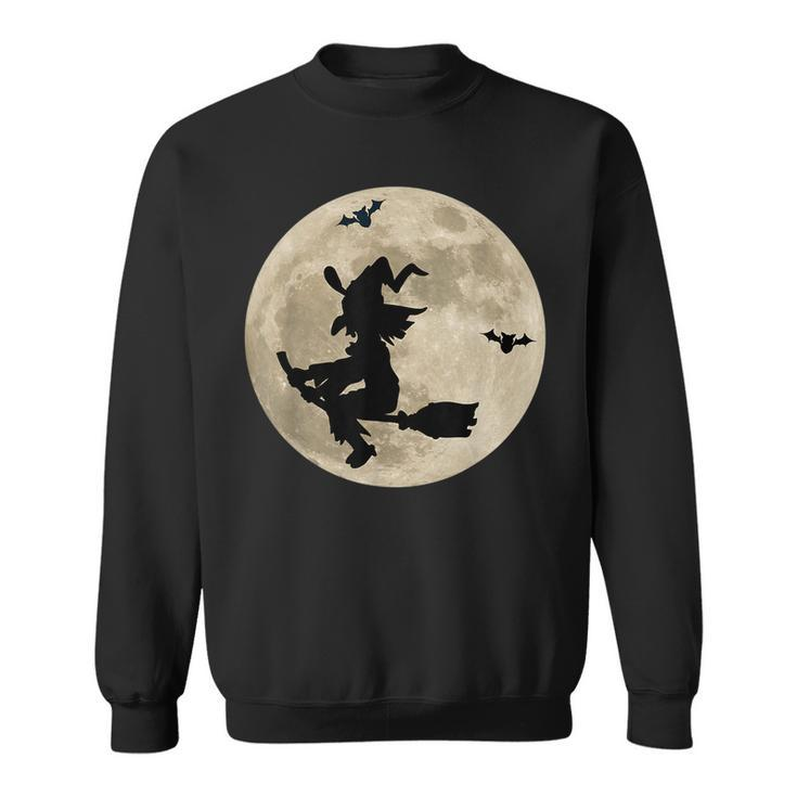 Full Moon Witch On Broomstick Bats Space Halloween Halloween Sweatshirt