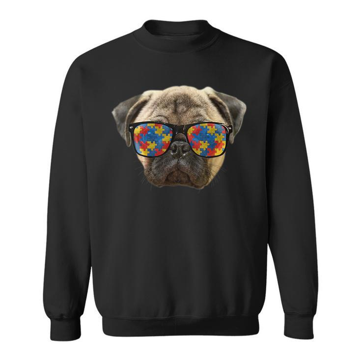 Funny Autism Pug Wearing Sunglasses For Autism Awareness Gifts For Pug Lovers Funny Gifts Sweatshirt