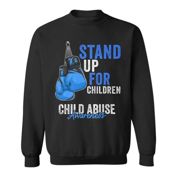 Funny Boxing Child Abuse Prevention Awareness Boxing Gloves Blue Ribbon Sweatshirt