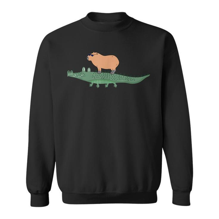 Funny Capybara Riding On A Crocodile  Sweatshirt