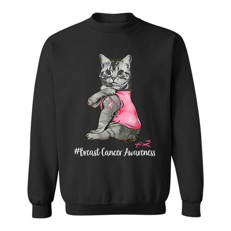 Cat Pink Ribbon In October We Wear Pink Breast Cancer Sweatshirt