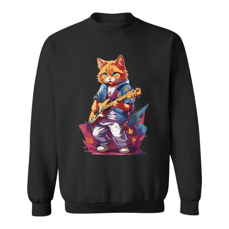 Cat Playing Guitar Cat Lover Graphic Cats Kitten Lover Sweatshirt