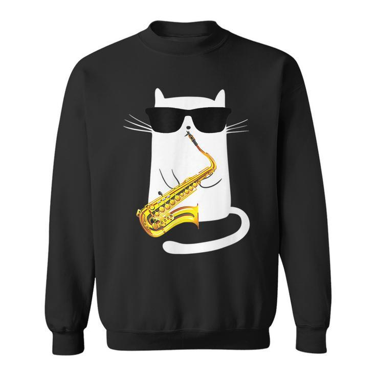 Funny Cat Wearing Sunglasses Playing Saxophone  Sweatshirt