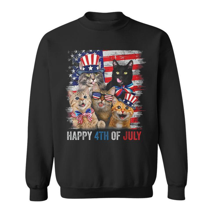 Funny Cats Happy 4Th Of July American Us Flag 4Th Of July Sweatshirt