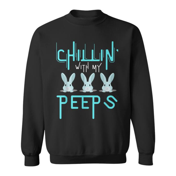 Funny Chillin With My Peeps Boys Men Easter Bunny Sweatshirt