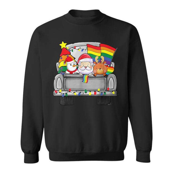 Christmas Santa & Reindeer In Truck Support Lgbt Pride Sweatshirt