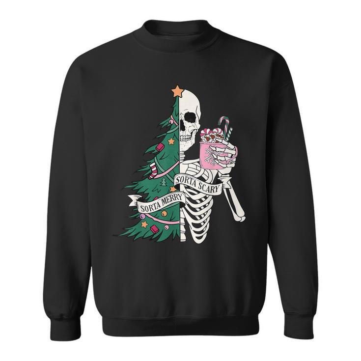 Christmas Sorta Merry Sorta Scary Skeleton Xmas Tree Sweatshirt