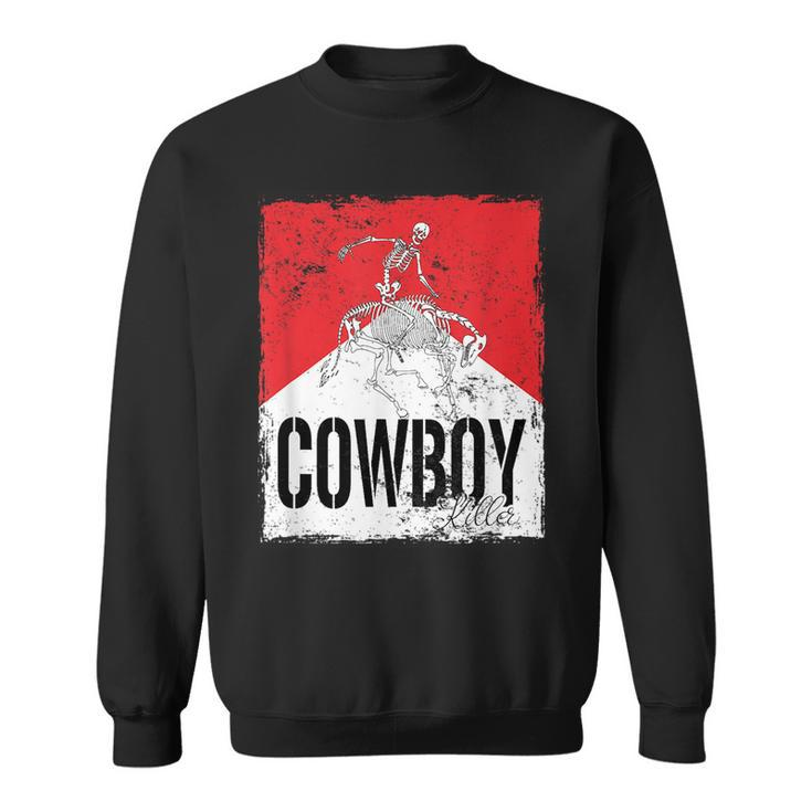 Funny Cowboy Killer Western Rodeo Skeleton Bull Horn Skull  Rodeo Funny Gifts Sweatshirt