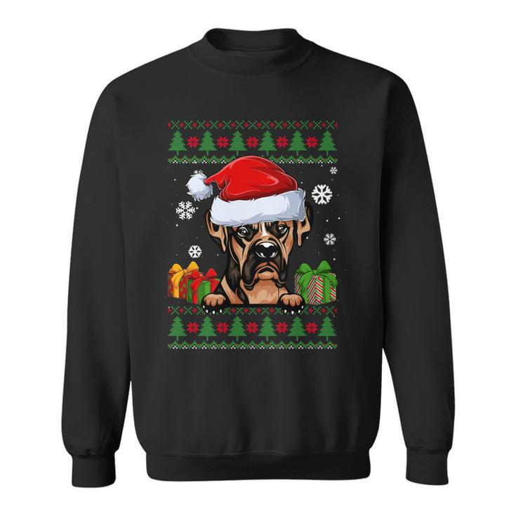 Dog Lovers Boxer Santa Hat Ugly Christmas Sweater Sweatshirt