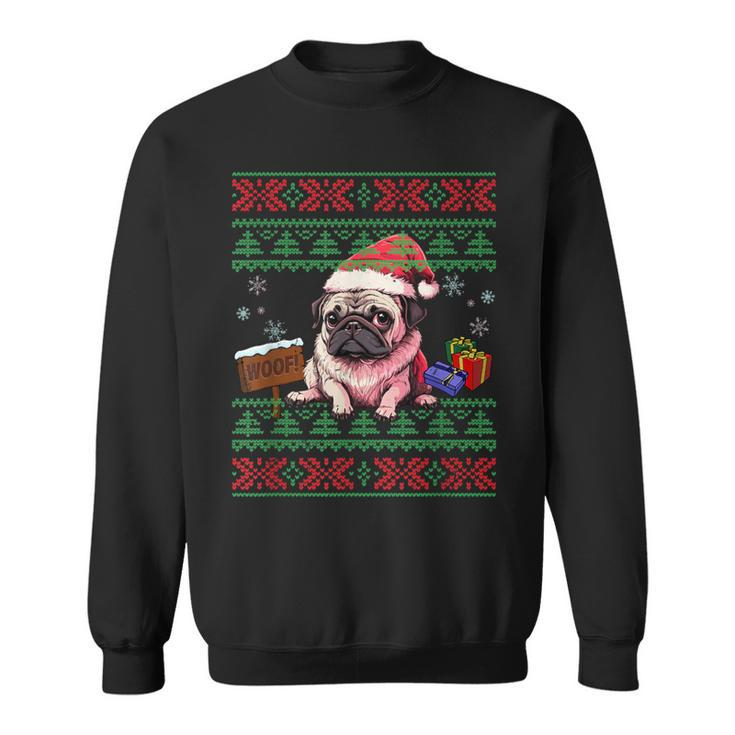 Dog Lovers Cute Pug Santa Hat Ugly Christmas Sweater Sweatshirt