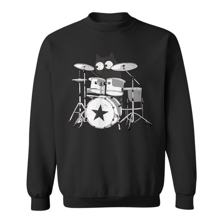 Drummer Cat Playing In Band Kitty Punk Rockstar Kitten Sweatshirt