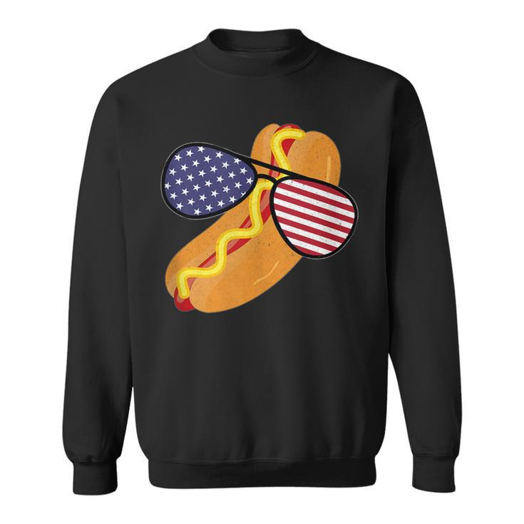 Funny Hot Dog Glasses 4Th Of July Usa Patriotic Hot Dog Flag Sweatshirt