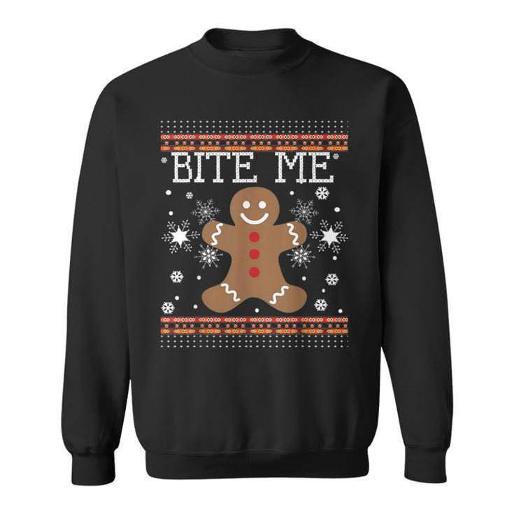 Ugly Xmas Sweater Bite Me Gingerbread Man Cookies Pj Sweatshirt