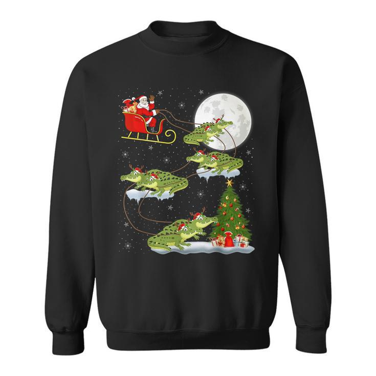 Xmas Lighting Tree Santa Riding Alligator Christmas Sweatshirt