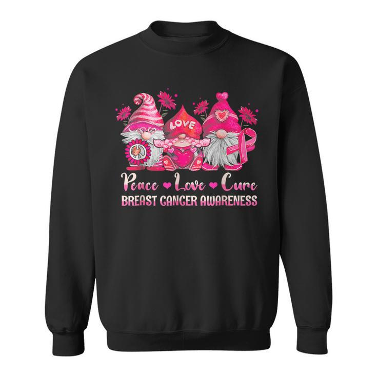 Gnome Peace Love Cure Pink Ribbon Breast Cancer Awareness Sweatshirt