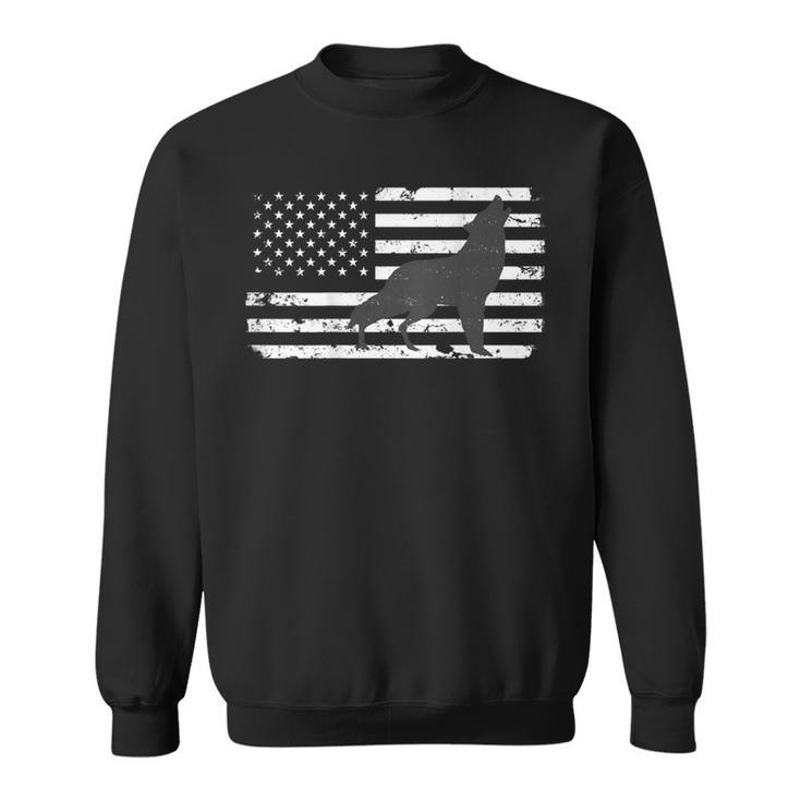Gray Lone Wolf Distressed American Flag Back Print Sweatshirt