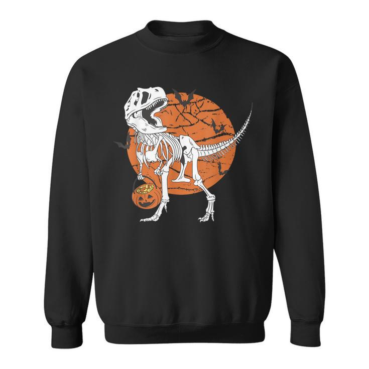 Halloween Boys Dinosaur Skeleton T Rex Scary Pumpkin Moon Sweatshirt