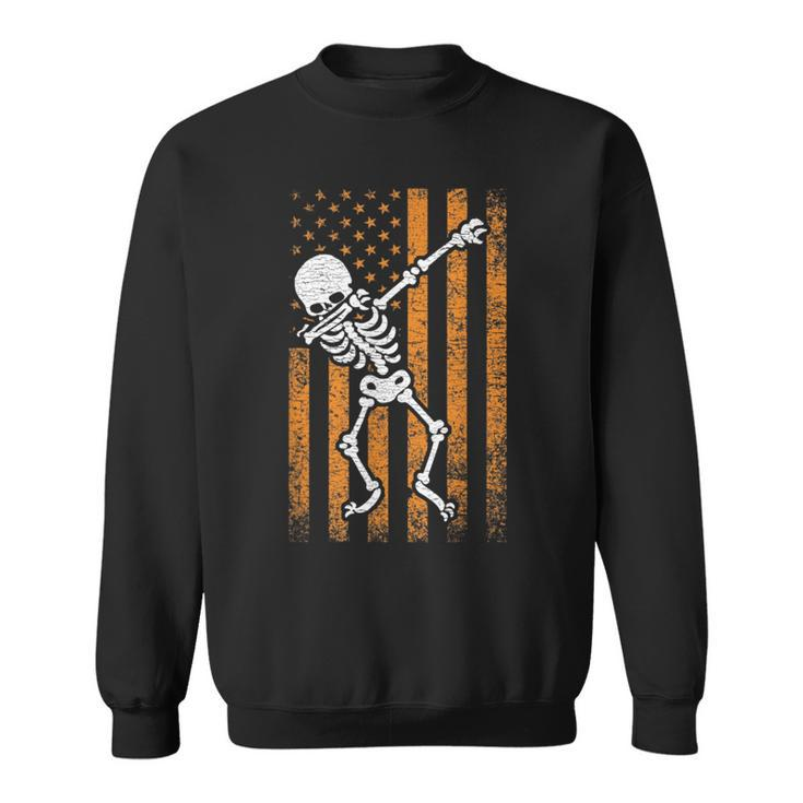 Halloween Dabbing Skeleton American Flag For Boys Girls Kids  Halloween Funny Gifts Sweatshirt