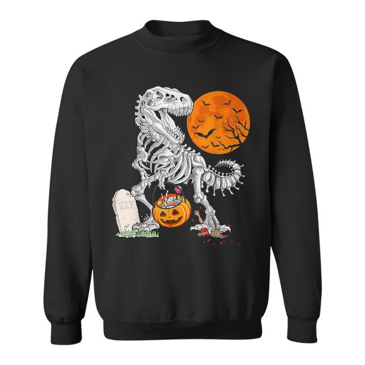 Halloween Dinosaur Skeleton T Rex Scary Pumpkin Moon Costume Sweatshirt
