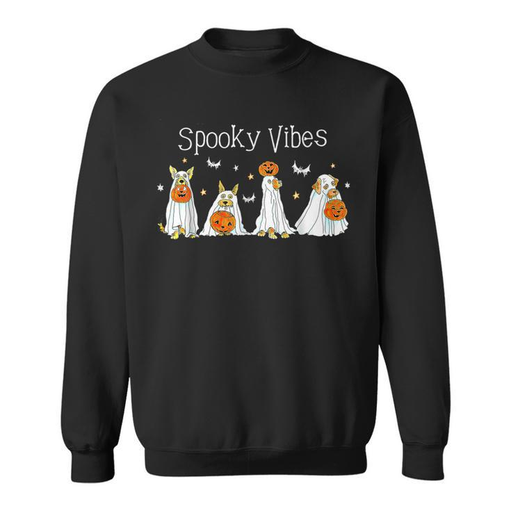 Halloween Dogs In Ghost Costume Spooky Vibes Dog Lover Sweatshirt