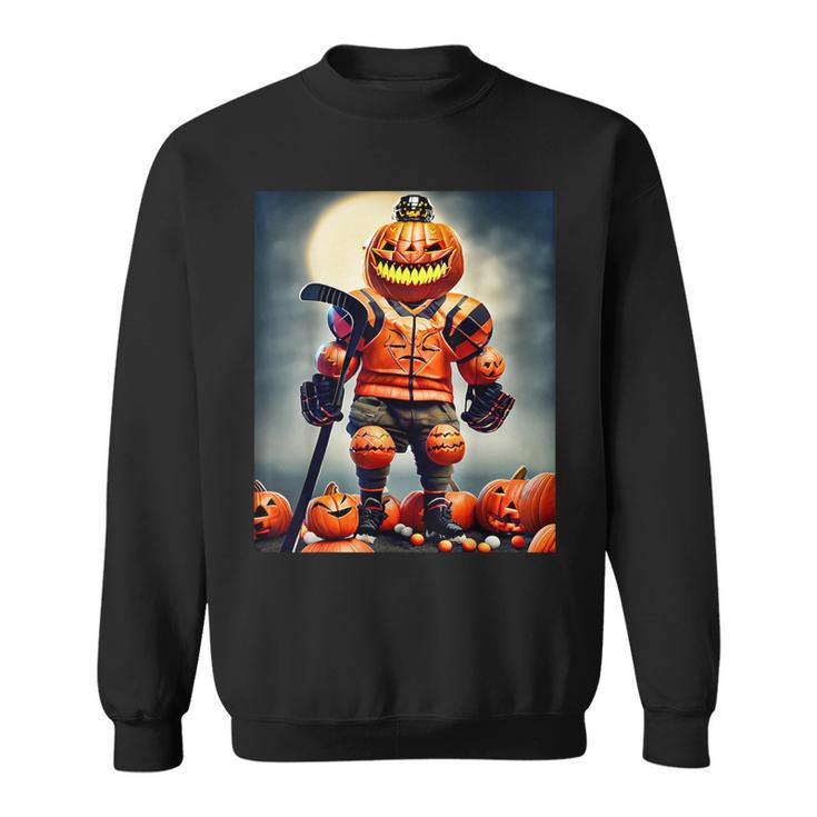 Halloween Hockey Season Pumpkin Player Sweatshirt