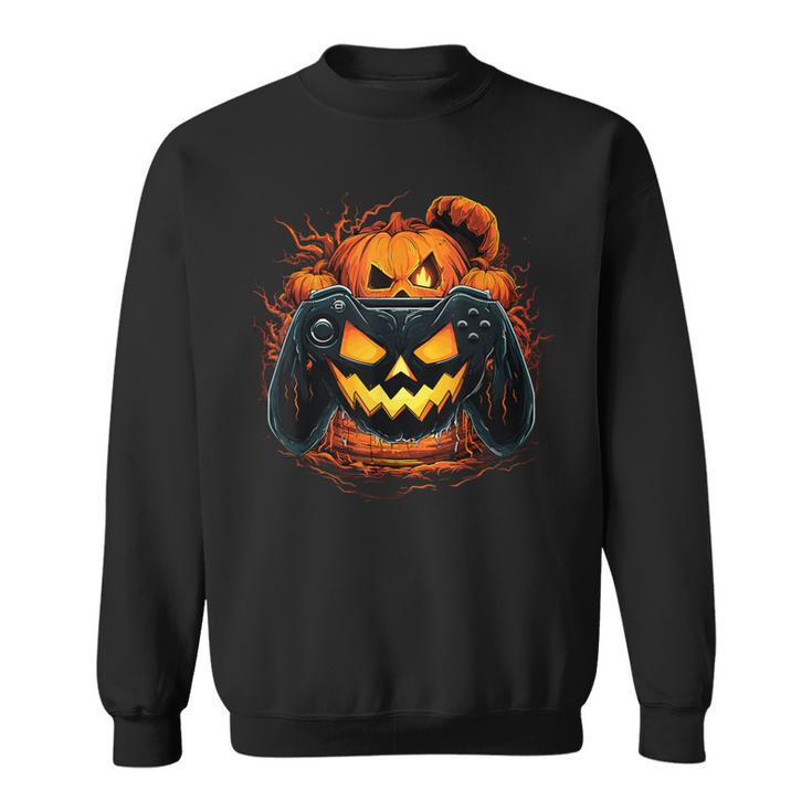 Halloween Jack O Lantern Pumpkin Face Gamer Gaming Sweatshirt