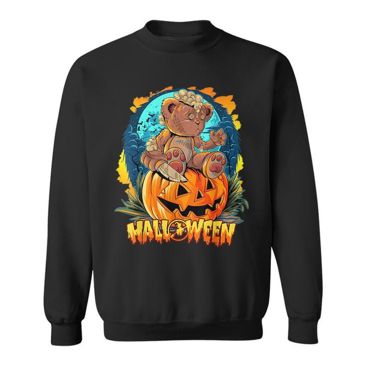 Halloween Special Scary Teddy Bear On Top Of Pumpkin Sweatshirt