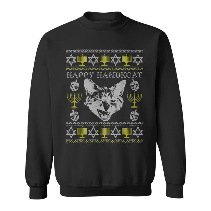 Happy Hanukcat Hannukah Jewish Cat Ugly Christmas Sweater Sweatshirt