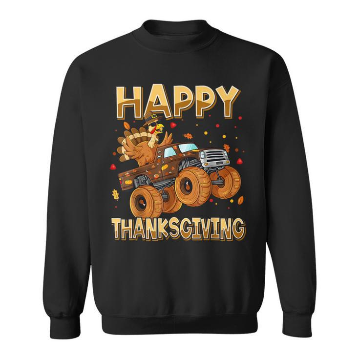 Happy Thanksgiving Riding Monster Truck Turkey Toddler Boys Sweatshirt