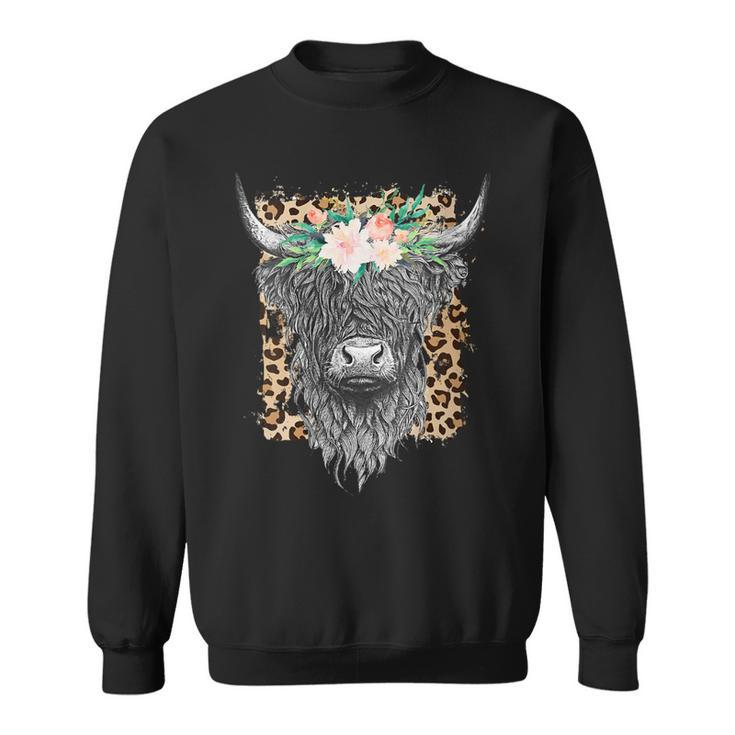 Highland Castle Leopard Flower Cow Western Cowhide Cowgirl Gift For Womens Sweatshirt