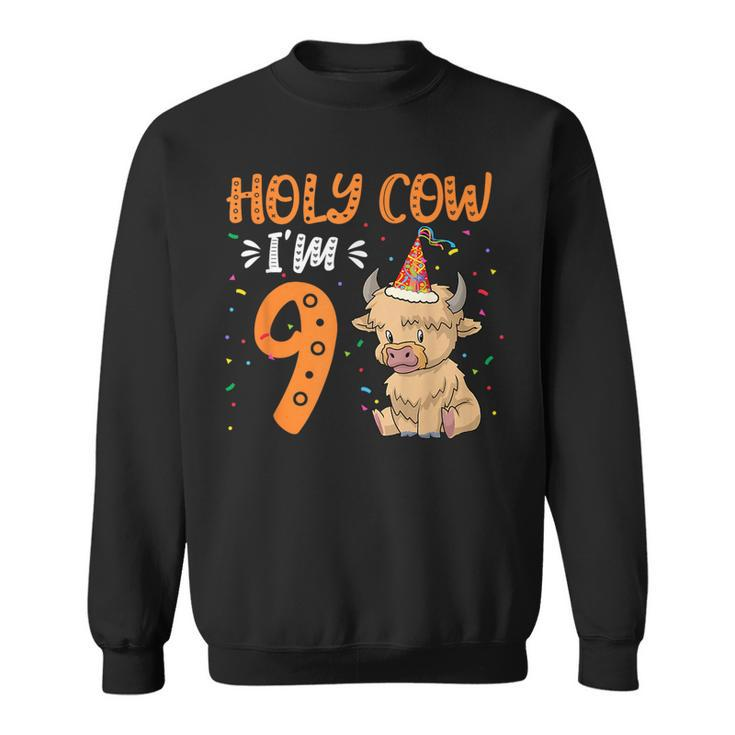 Holy Cow Im 9 Scottish Highland Cow Print 9Th Birthday Girl  Sweatshirt