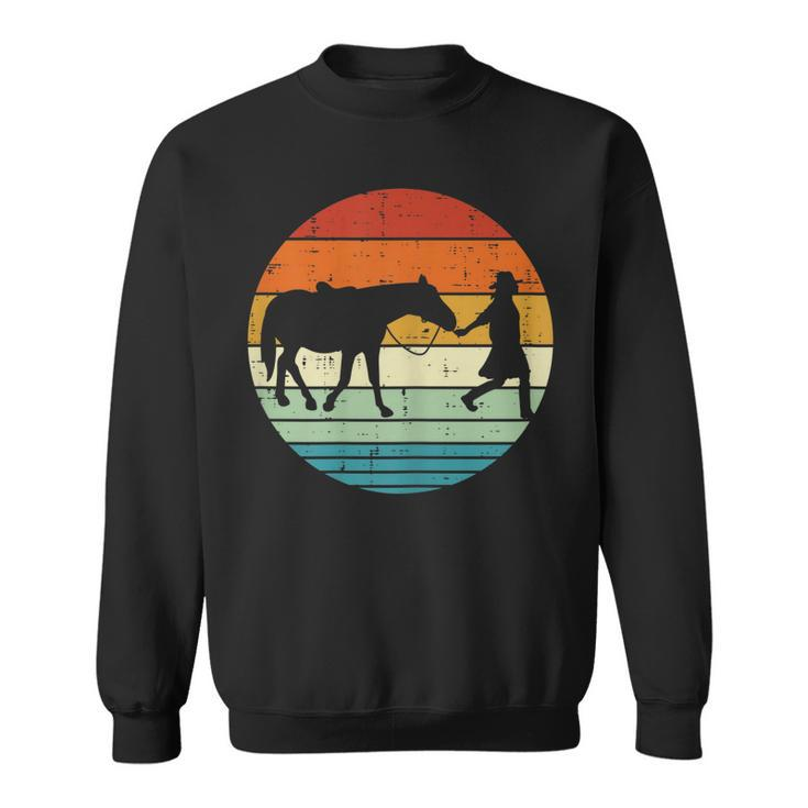 Horse And Girl Silhouette Sunset Retro Cowgirl Equestrian Sweatshirt