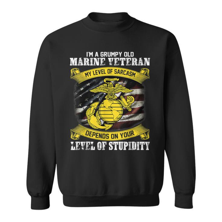 I Am A Grumpy Old Marine Veteran My Level Of Sarcasm Depends  Sweatshirt