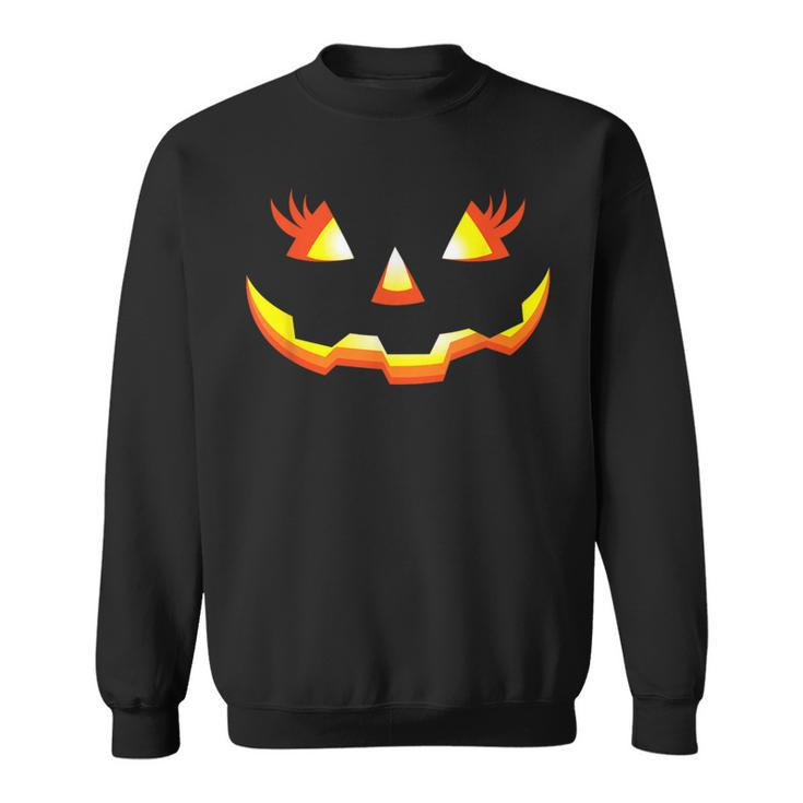 Jack O Lantern Face Pumpkin Eyelashes Halloween Costume Sweatshirt