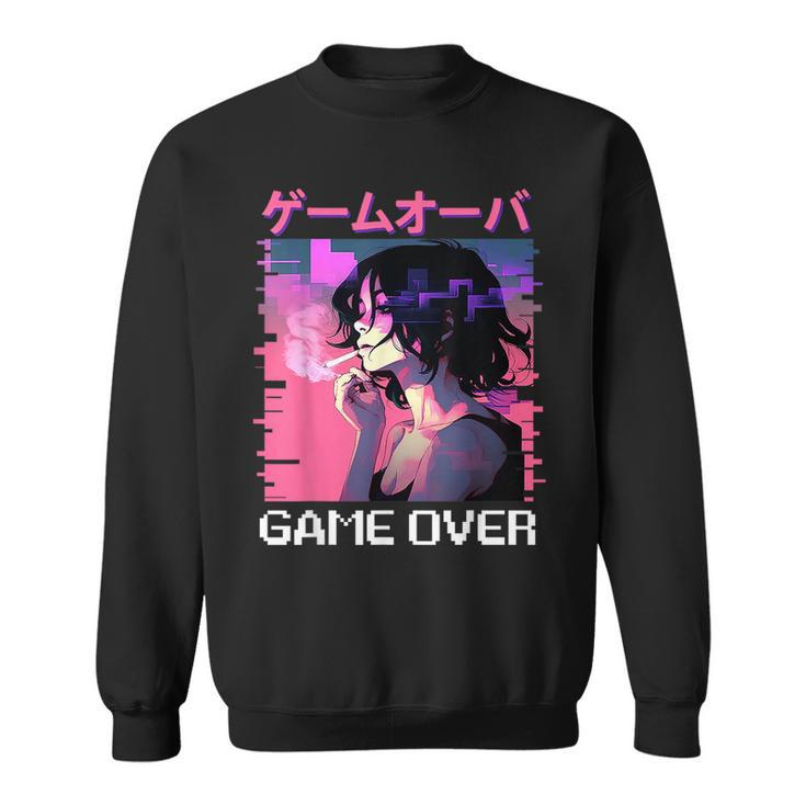 Japanese Vaporwave Sad Anime Girl Game Over Indie Aesthetic Sweatshirt
