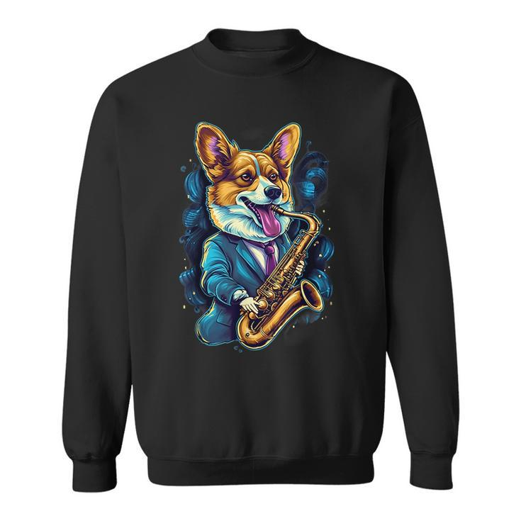 Jazz Musician Corgi Dog Saxophone Corgi Funny Gifts Sweatshirt