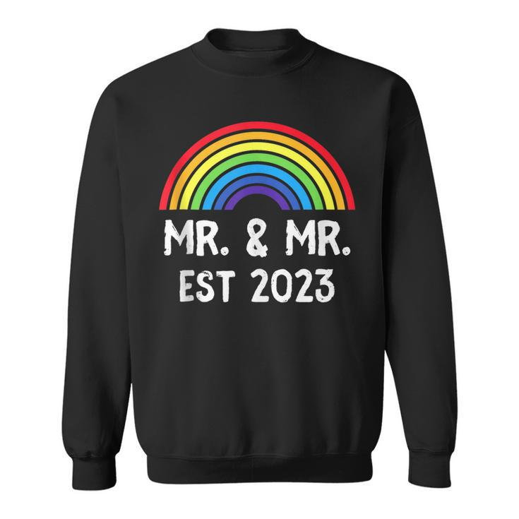 Just Married Engaged Lgbt Gay Wedding Mr And Mr Est 2023  Sweatshirt