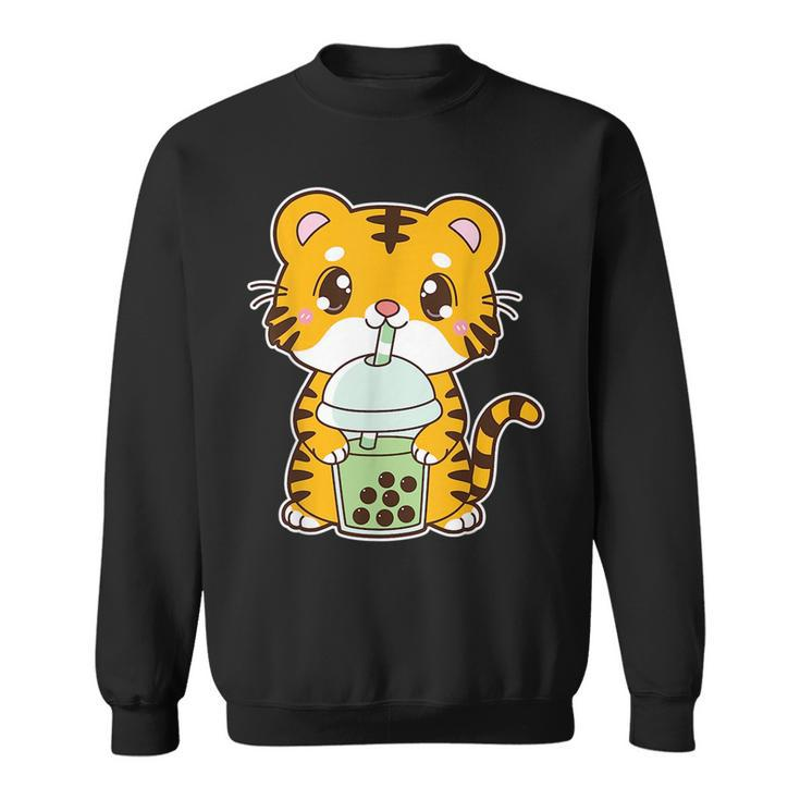 Kawaii Cute Zodiac Boba Tiger Matcha Green Bubble Milk Tea  Sweatshirt