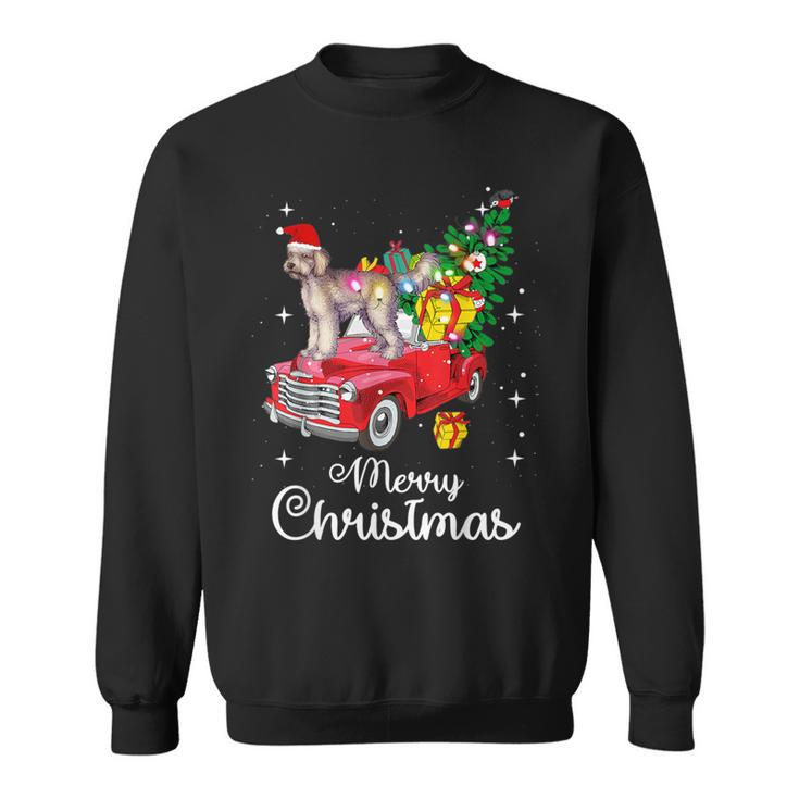 Labradoodle Rides Red Truck Christmas Pajama Sweatshirt