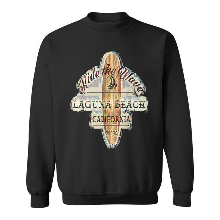 Laguna Beach Distressed Vintage Retro Surfboard Sign Sweatshirt