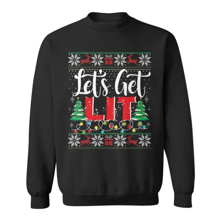 Let's Get Lit Christmas Lights Ugly Sweater Xmas Drinking Sweatshirt