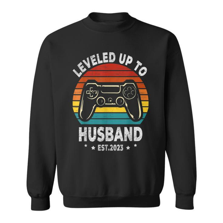 Leveled Up To Husband Est 2023 Newly Married Bachelor Party Sweatshirt